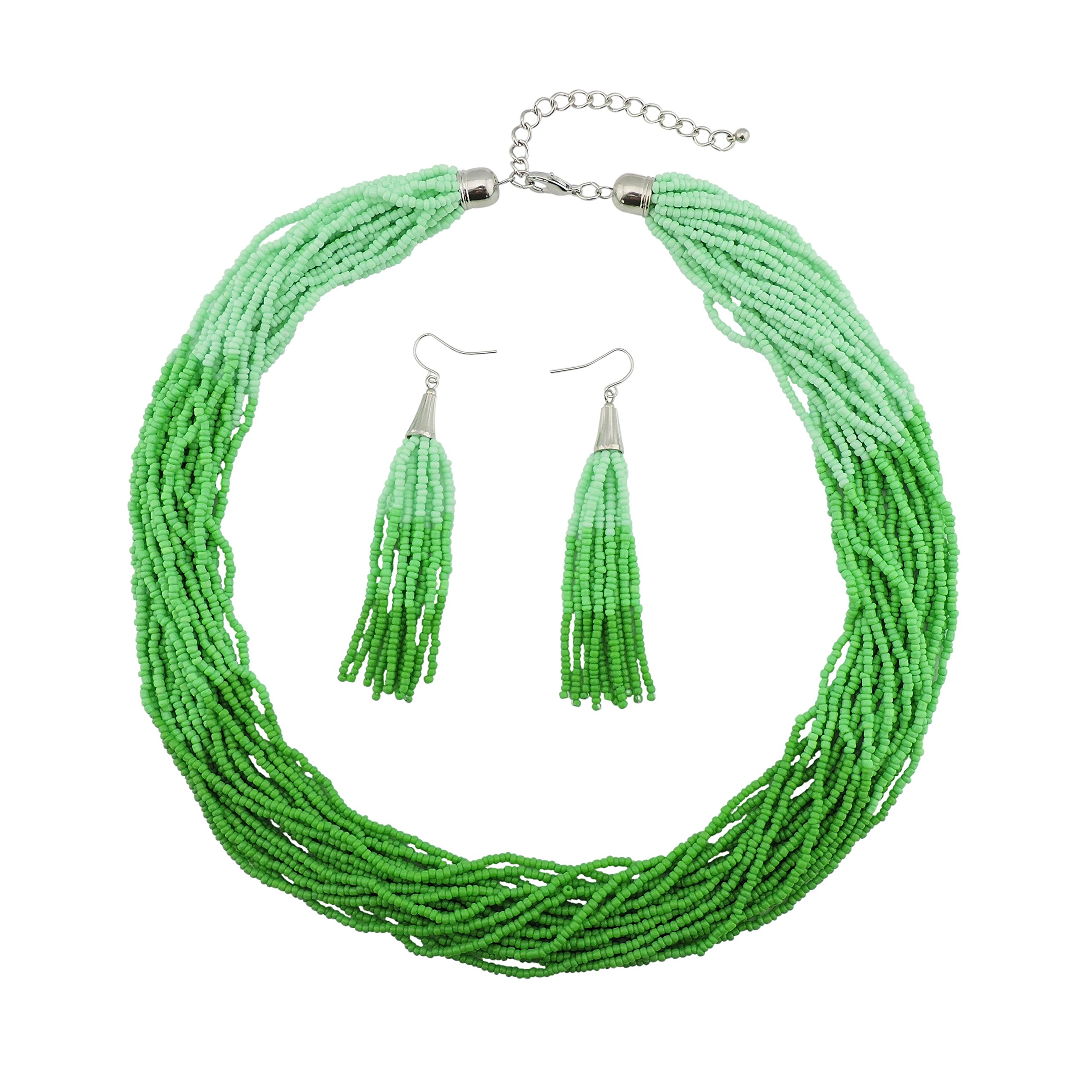 Bocar Multi Layer Beaded Statement Necklace Set Strand Necklace and earrings for Women Gift (NK-10459-Green)