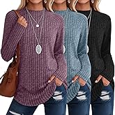 Velvelhall 3 Pack Women's Tunic Tops, Mock Turtleneck Raglan Long Sleeve Lightweight Sweaters Loose Curved Hem Ribbed Shirts