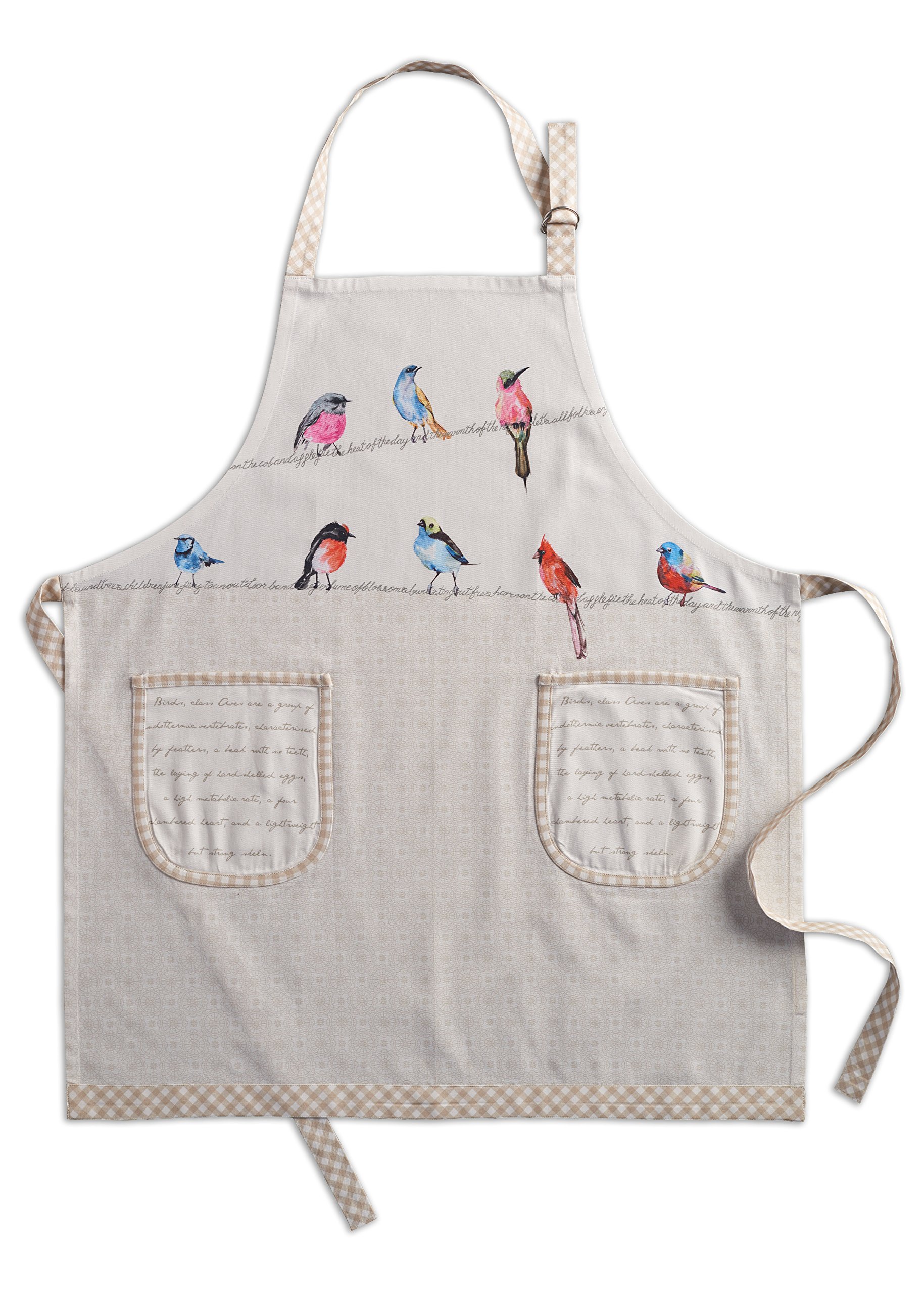 Maison d' Hermine Apron, 100% Cotton, 1 Piece, Adjustable Neck Strap, Apron with Middle Pocket and Long Ties for Women, Men, Chef, 18 - Birdies On Wire, 70 cm x 85 cm