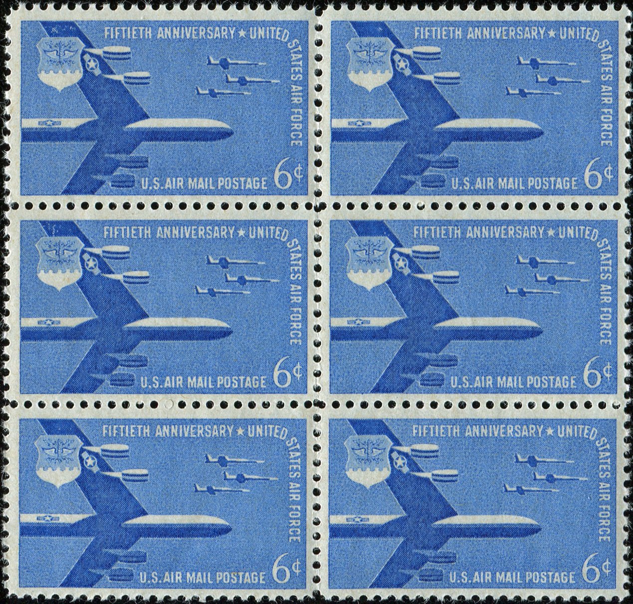 U.S. AIR FORCE ~ B-52 BOMBER ~ BOEING STRATOFORTRESS ~ BLOCK OF 6 STAMPS (Scott #C49)