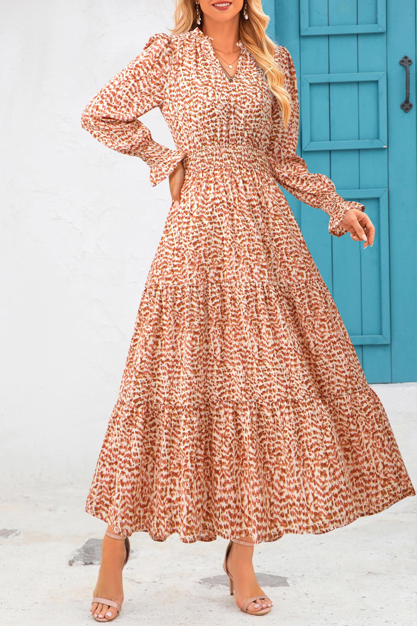 PRETTYGARDEN Women's Floral Maxi Dress 2025 Fall Long Sleeve V Neck Casual A Line Long Flowy Boho Party Dresses