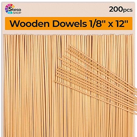 Holzstäbe Natur, 200 Stück 30 cm x 3 mm Ø lang, Ein beliebter Bastelartikel für Modellbau, Spiele, Kinder Handwerk, handgefer
