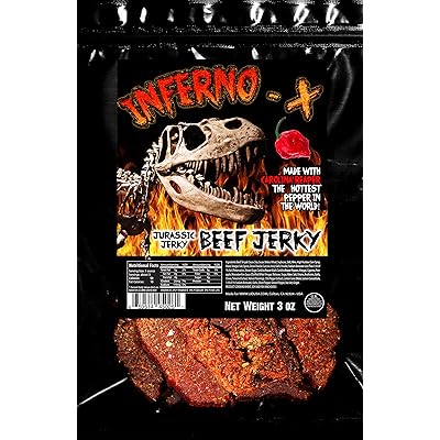 INFERNO -X Carolina Reaper Beef Jerky 3 oz Gemaakt met de HOTTEST PEPPER ter wereld!! Doorkruid met een speciale mix van Carolina Reaper Peppers en smakelijke kruiden. Zoet met warmte! ( 1 verpakking )