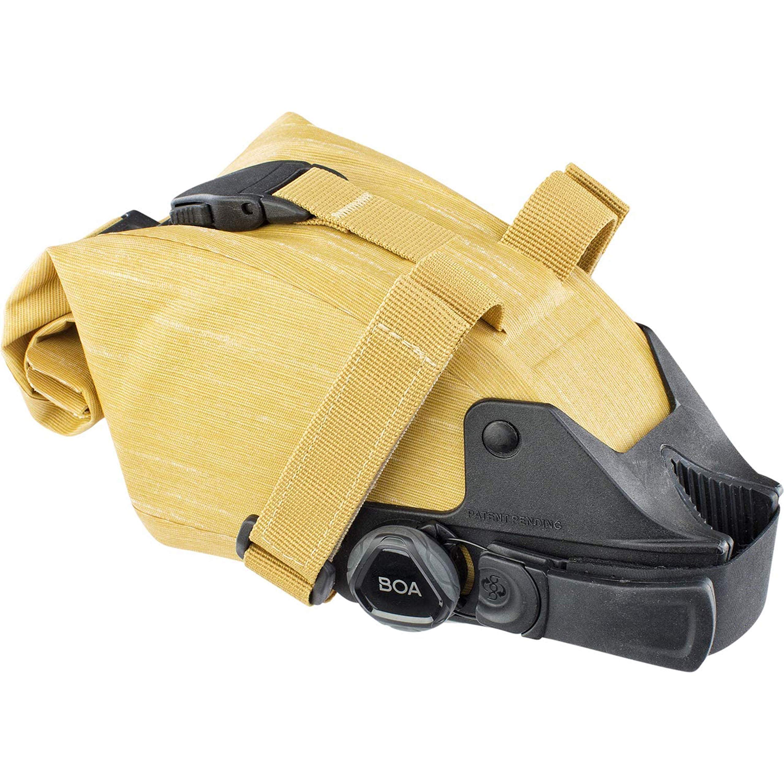 EVOC SEAT PACK BOA saddle bag, bike bag for extra storage space (size: S, 1L storage space, BOA FIT SYSTEM, easy to attach, waterproof, adjustable volume, flexible closure), Clay Yellow