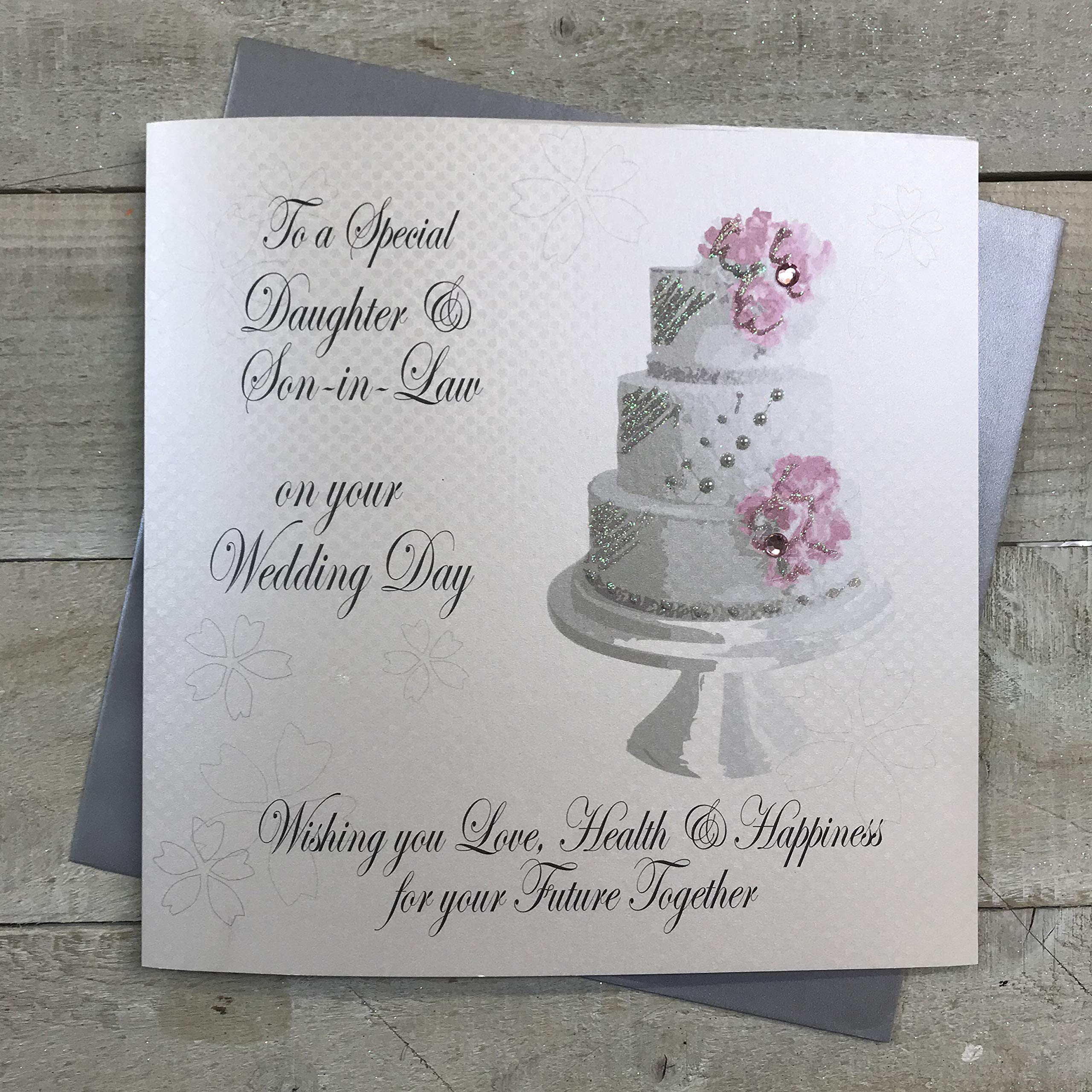 white cotton cards Large To a Special Daughter and Son-in-Law Wishing You Love, Health and Happiness Handmade Card, White, XMPD5