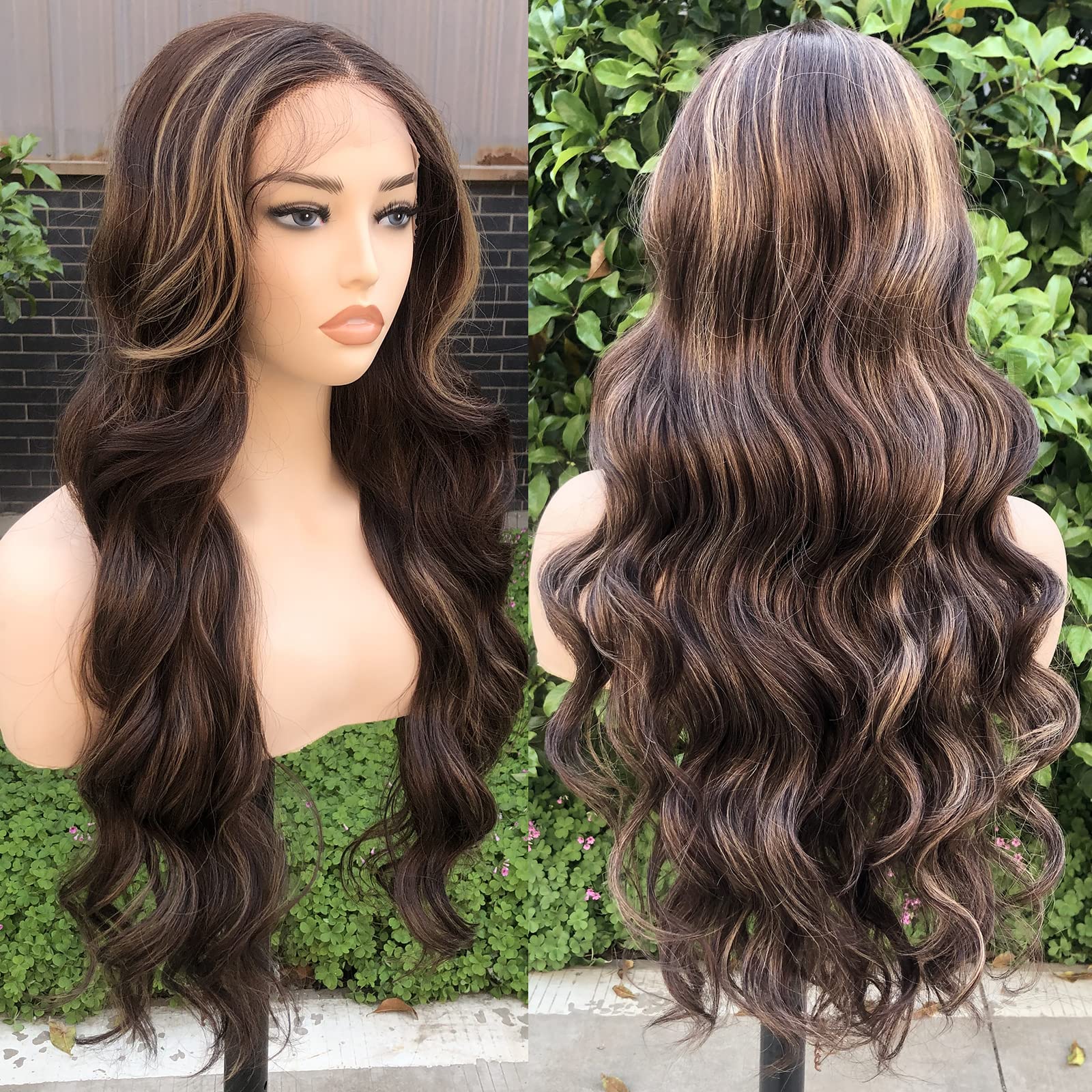 X-TRESS X-Tress HighLight Lace Front Wig 26'' Long Wavy Hair Synthetic 13x4x1 Pre-Plucked Baby Hairline T Part Middle Part Natural Looking (TT4/27), Blond Mixed