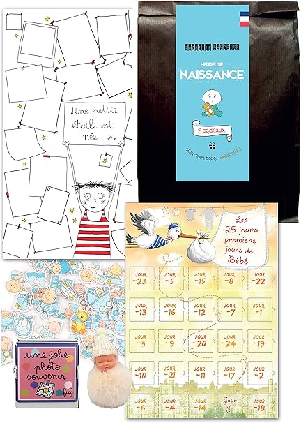 Calendrier Evenement Pochette Surprise 5 Cadeaux De Naissance Pour Garcon Et Fille Coffret Premiers Jours De Bebe Kit Naissance Amazon Fr Cuisine Maison
