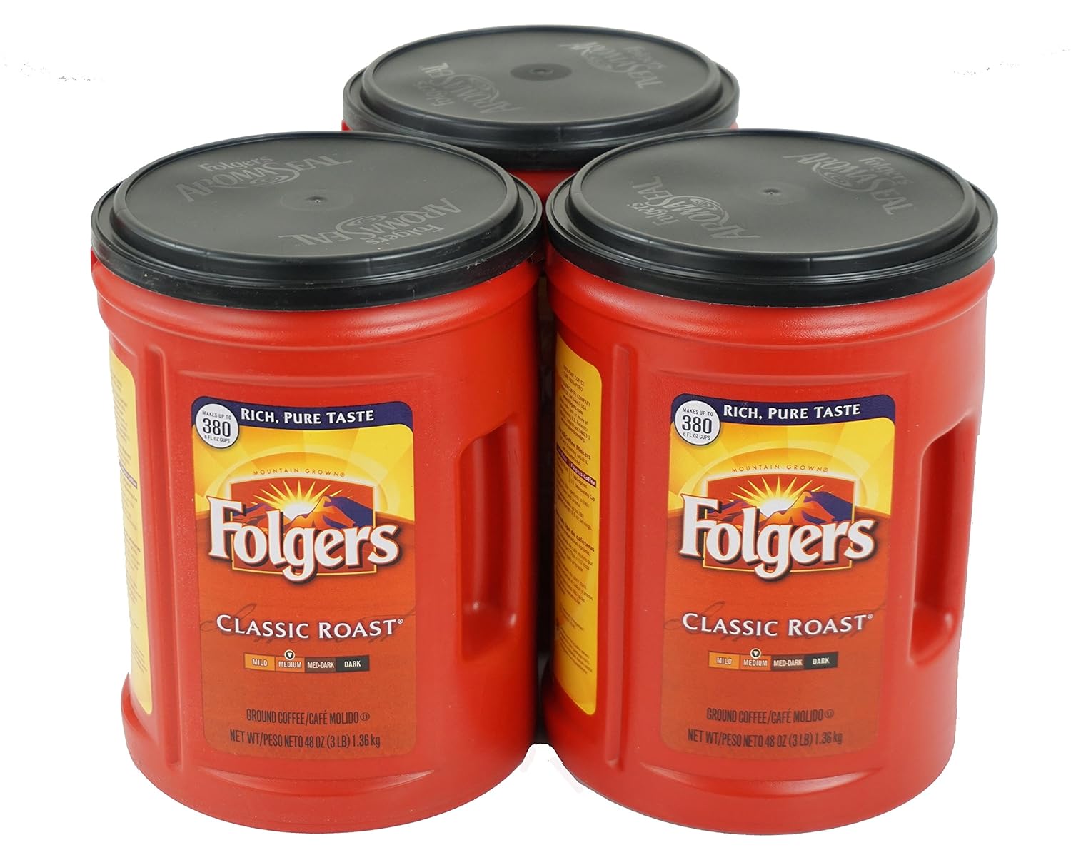Folgers Classic Roast Coffee, Medium Roast, 48 Ounce Canister, 3 Pack