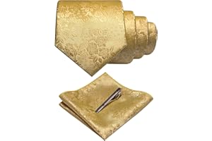 JEMYGINS Floral Necktie and Pocket Square Tie Clip Sets for Men