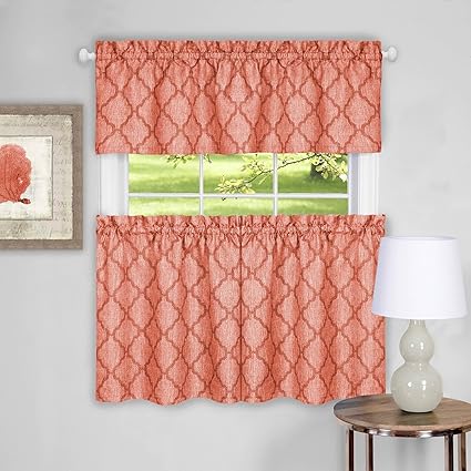 Sweet Home Collection Contemporary Design with Tier Pair and Valance, 36, Orange