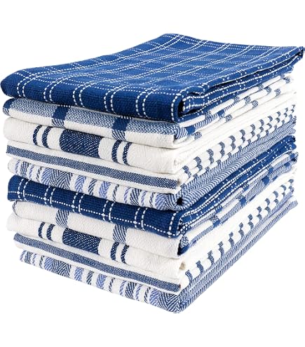 Aunti Em's Kitchen Dish Towels - 100% Cotton, Oversized 20x30 Inch, Set Of 6, Natural Stripe - Ultra Absorbent & Reusable