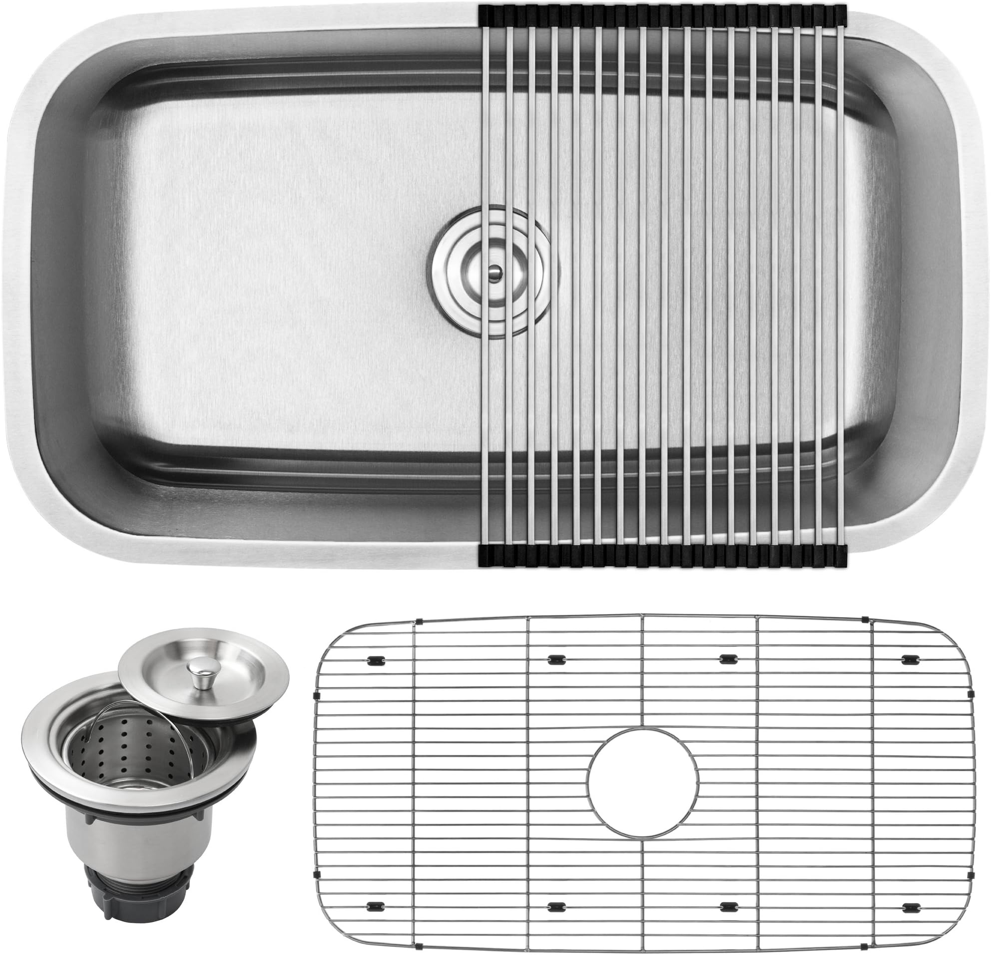 31-1/2" Ticor S112 Haven Series 16-Gauge Undermount Single Bowl Stainless Steel Kitchen Sink with Accessories