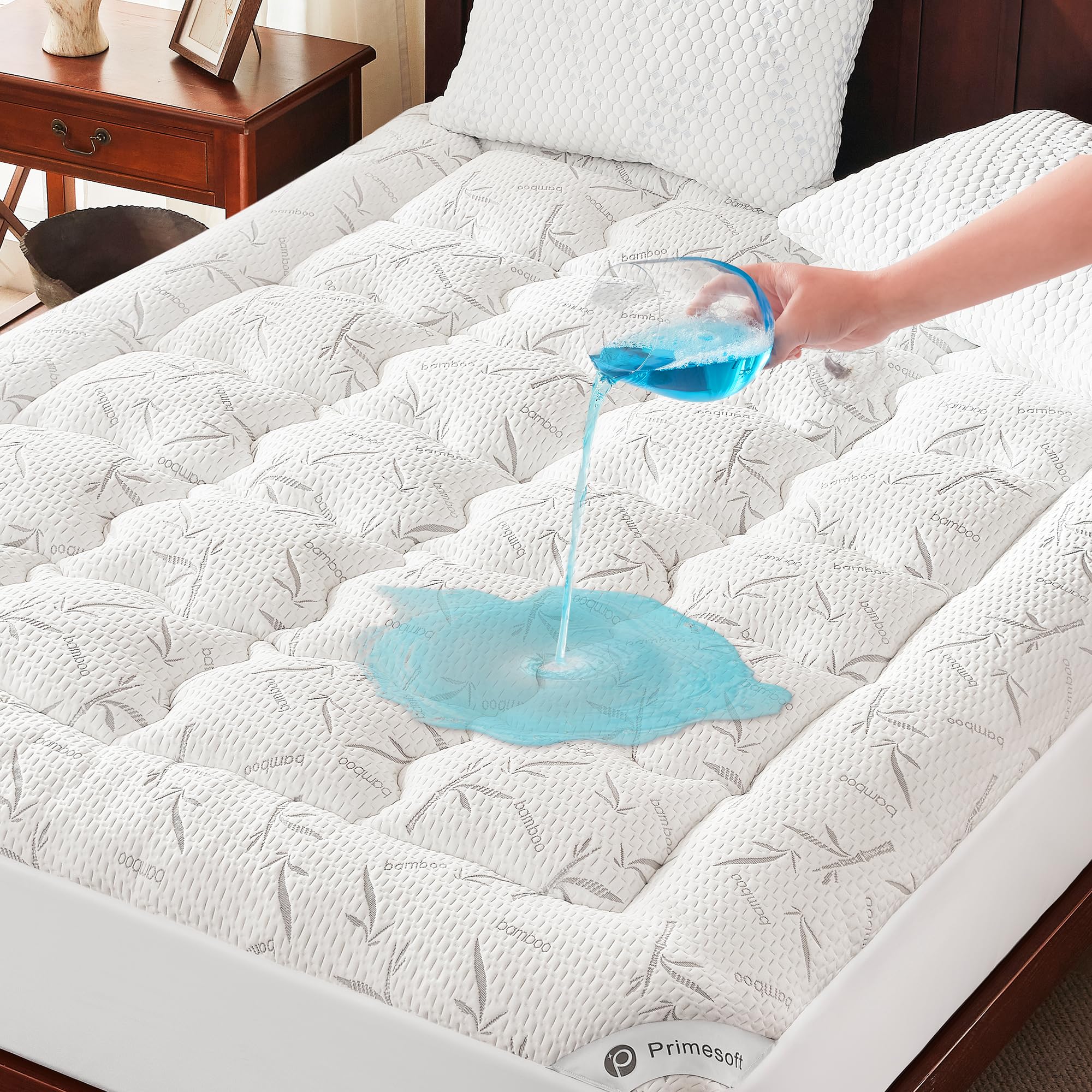 Photo 1 of PRIMESOFT 100% Waterproof King Size Mattress Topper, Thick Pillow Top Mattress Pad?Up to 21 Inch Deep Pocket,Soft Breathable Mattress Pad for Back Pain, Protector Cover(White)