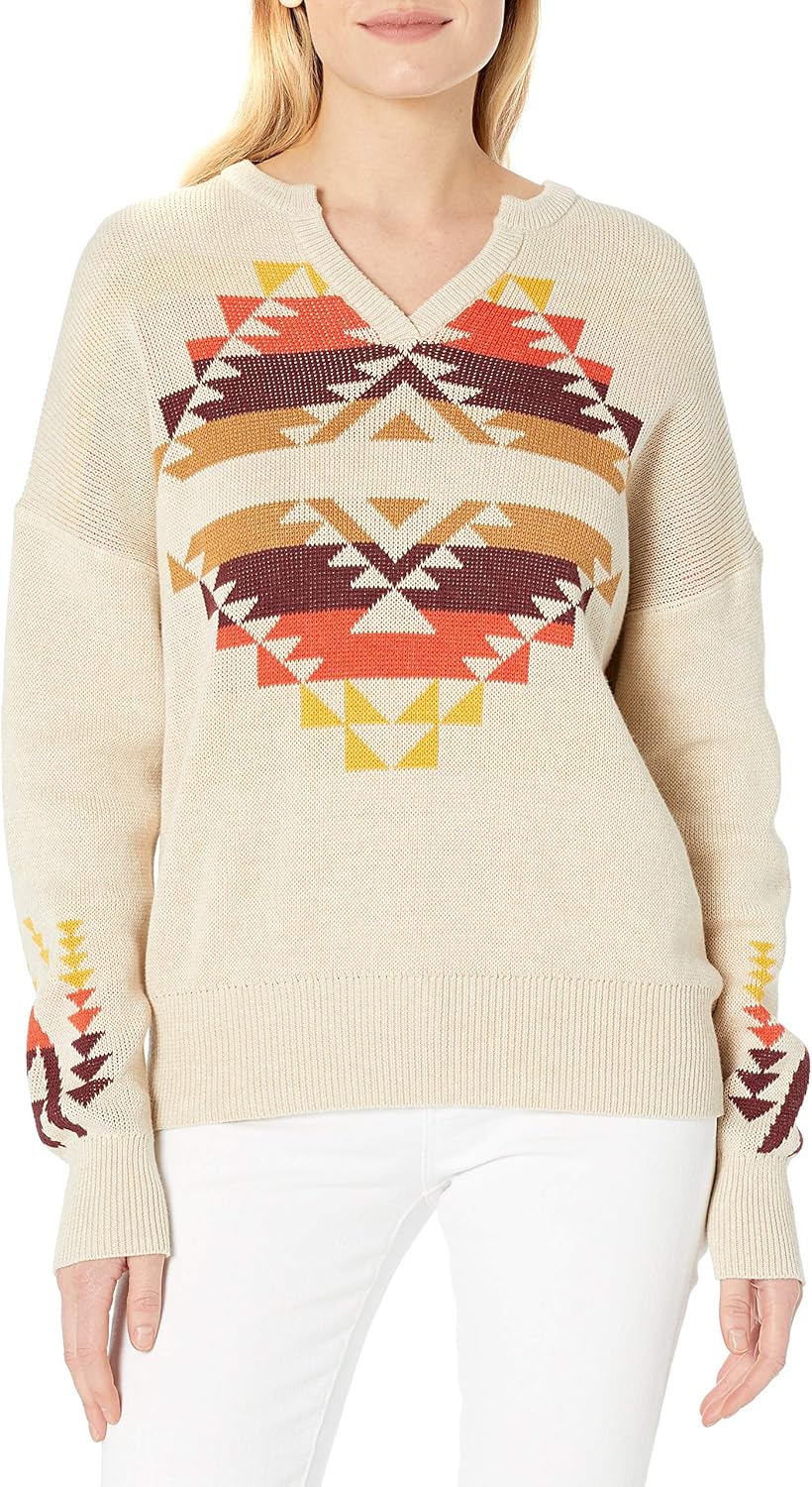 Pendleton Women's Graphic Print Notch Collar Cotton Sweater Pullover Amazon.co.uk Clothing