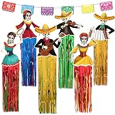 7Pcs Day of The Dead Decorations Sugar Skull Hanging Decor - Dia De Los Muertos Papel Picado Banner Mexican for Halloween Party Home Outdoor Decoration