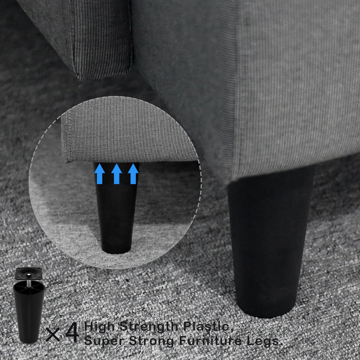 Sofa Legs, GLTECK Tapered Plastic Sofa Couch and Chair Legs M8 Thread