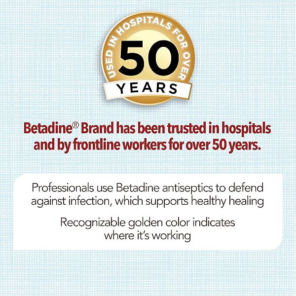 BETADINE ANTISEPTIC FIRST AID SOLUTION, POVIDONE-IODINE 10%, INFECTION PROTECTION, KILLS GERMS IN MINOR CUTS SCRAPES AND BURNS, NO STING PROMISE, NO ALCOHOL OR HYDROGEN PEROXIDE, 8 FL OZ