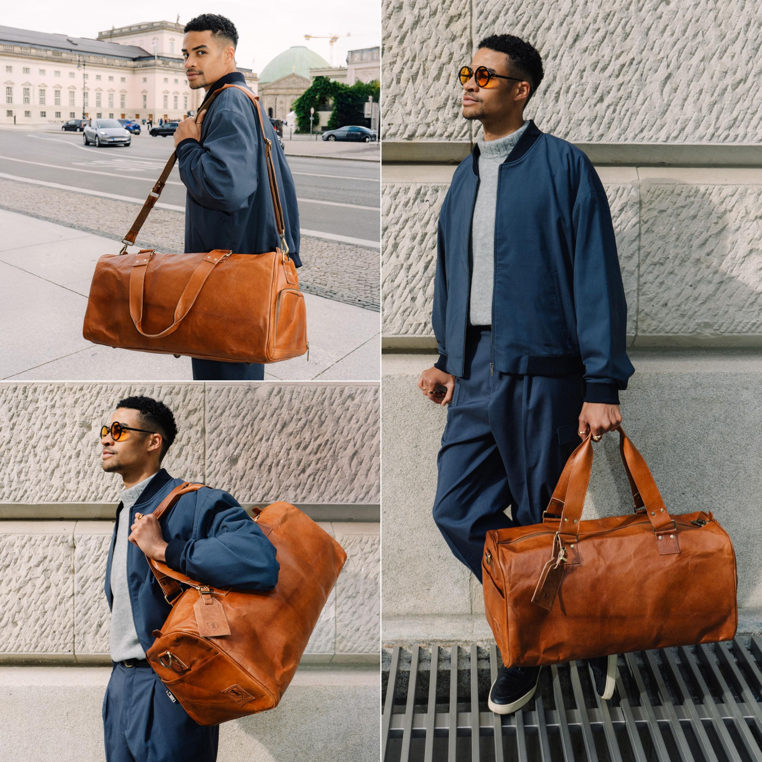 Berliner Bags Vintage Weekender Oslo, wasserdichte Reisetasche aus Leder, Duffel Bag, Sporttasche, Groß 50L, für Herren und Damen - Braun 7