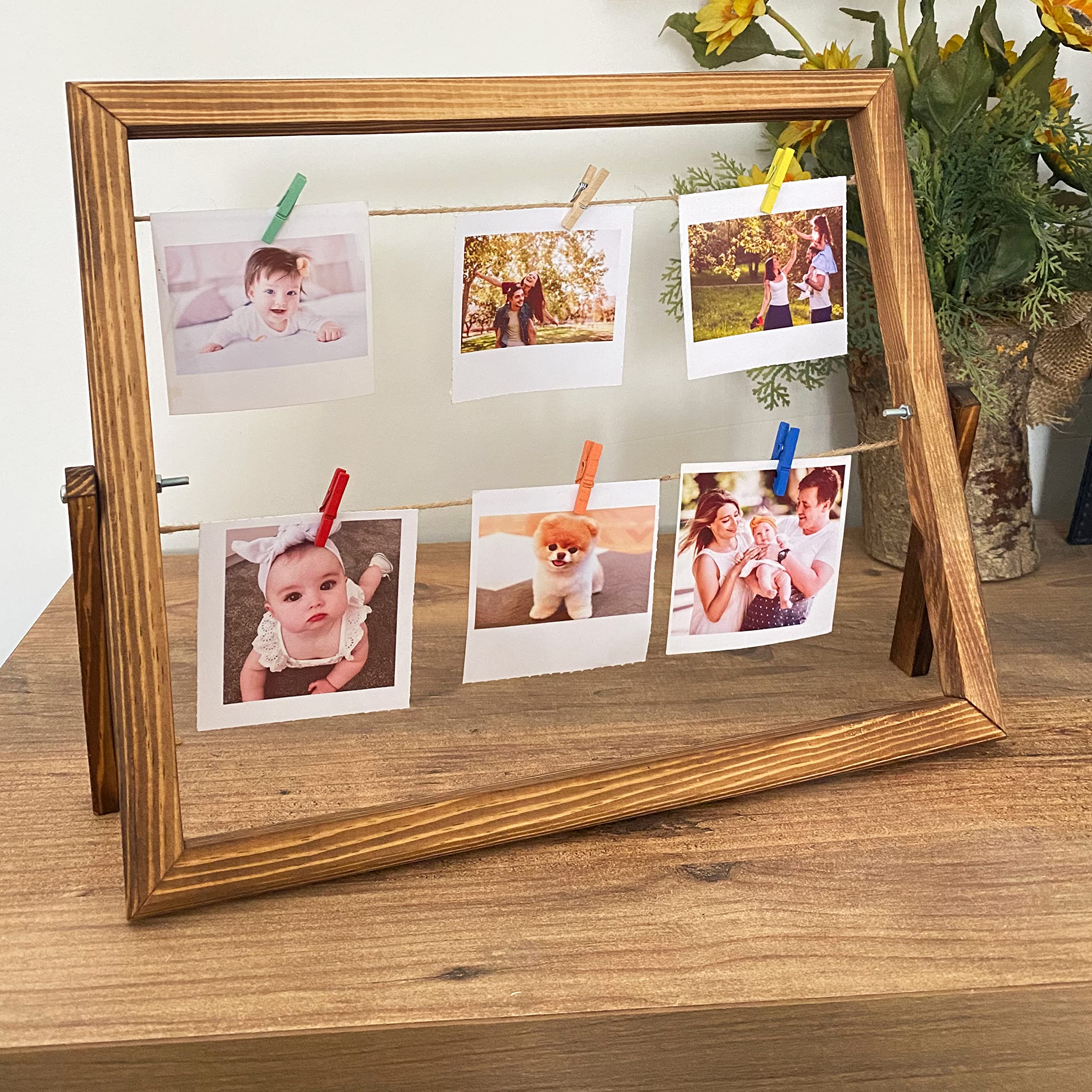 Instant Photo Frame for Desk - Holds Photos or Polaroid Film by Fujifilm Kodak Instax Mini - Photo Frames Multiple Pictures with Pegs & Fairy Led Lights, Personalised Multi Photo Frame (Small,25x32cm)