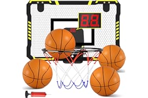 Tusivo Basketball Hoop Indoor, Mini Basketball Hoop with Electronic Scoreboard & 4 Balls, Over The Door Basketball Hoop for Kids, Basketball Toys for 5 6 7 8 9 10+ Years Old Boys Girls Birthday Gifts
