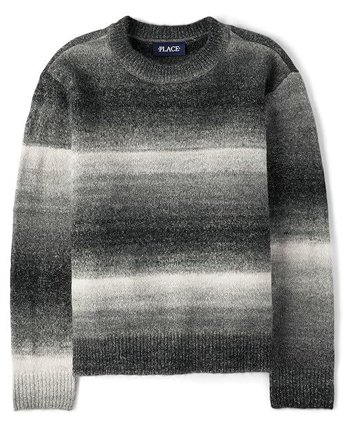 The Children's Place,Boys,Long Sleeve Crew Neck Pullover Sweater,Black Ombre,Large