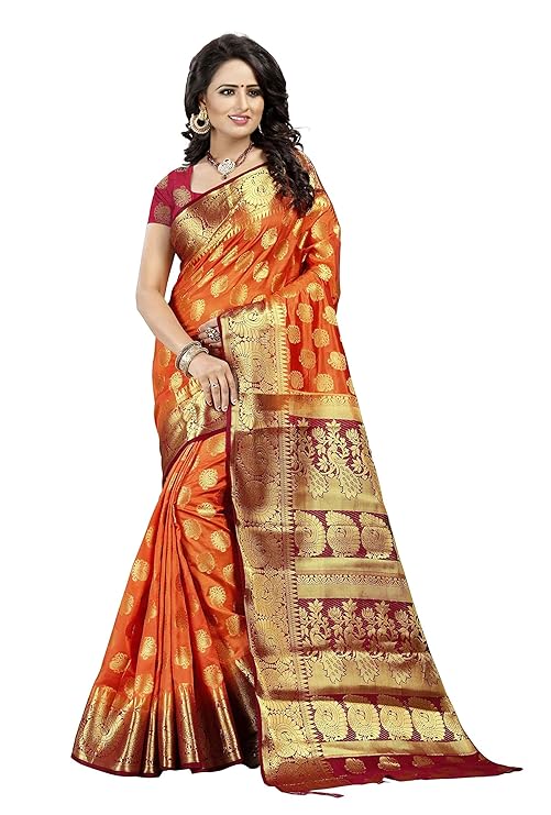 Women's Banarasi Silk Saree With Blouse Piece (Multicolored)