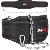 DAGM Dip Belt for Weight Lifting, Weighted Pull Up Belt with Chain | 40" steel chain weight belt for dips, pull ups and belt squats. Padded support holds weight plates and kettlebells