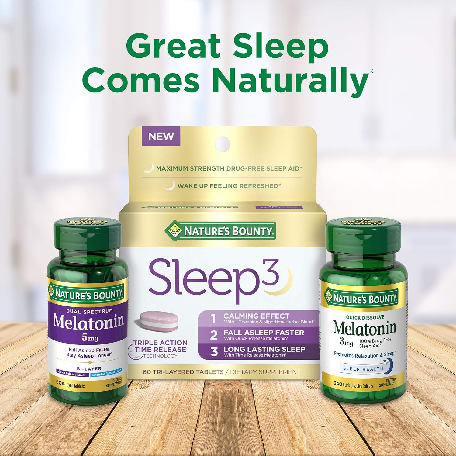 Melatonin by Nature's Bounty, 100% Drug Free Sleep Aid, Dietary Supplement, Promotes Relaxation and Sleep Health, 1mg, 180 Tablets: Health & Personal Care