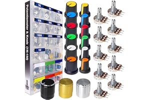 EEEEE 84pcs WH148 Potentiometer Kit 1K 2K 5K 10K 20K 50K 100K 250K 500K 1M K Ohm 15mm Shaft Single-Joint Linear Potentiometers 3Pins Set Variable Resistors with Knob Plum Cap Aluminum Alloy Knobs