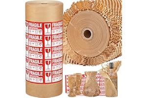 JARLINK Honeycomb Packing Paper, 15 * 400' Packing Wrap for Packing/Shipping/Moving, Recyclable Honeycomb Cushioning Wrap Roll, Moving & Gifts Wrapping Paper With 30 Fragile Sticker Labels
