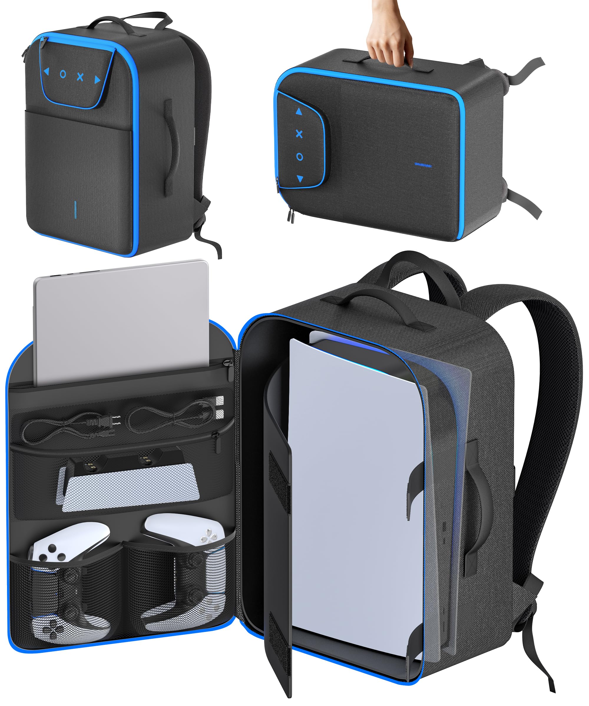 Carrying Case Travel Compatible with PS5/ Slim/ Pro, P5 Backpack Fits 16" Laptop, Protective Travel Bag for Digital/ Disc Game Console, PS Five Accessories for Controller Disk Cable
