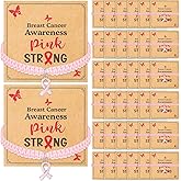 Equsion 36 Sets Pink Ribbon Breast Cancer Awareness Bracelets Gifts Adjustable Cord Ribbon Braided Bracelets with Cards for Women
