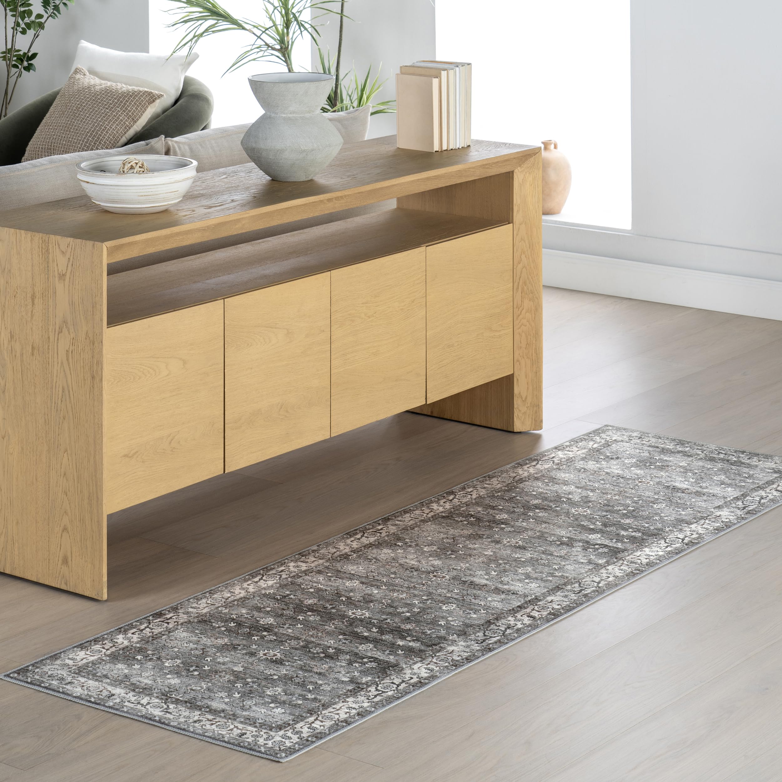 nuLOOM 2′ x 8′ Splashguard Machine Washable Area Rug with Waterproof Spill Proof Surface, Non Slip Backing and Stain Resistant for Living Room, Bedroom, Kitchen, Dining Room, Rania Grey