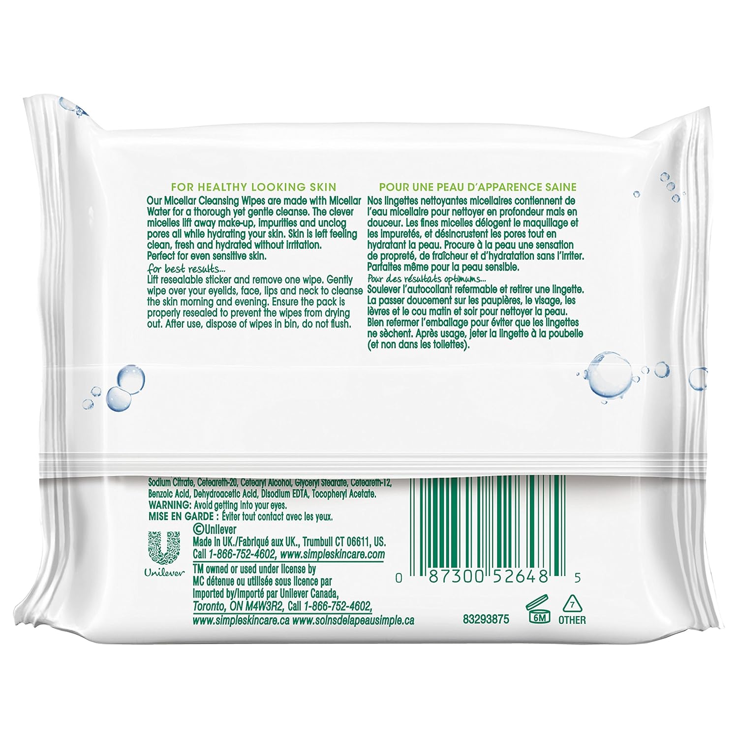 Simple Micellar Facial Wipes Makeup Remover Face Cloths 25 Wipes 4 Count: Beauty