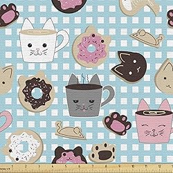 Ambesonne Cat and Mouse Fabric by The