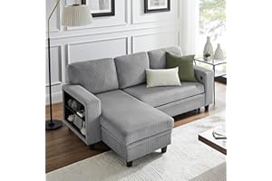 RedLemon 80” Sleeper Sofa Bed,L-Shaped Sectional Couch with Storage Chaise,2 Built-in Bookshelves and USB Charging Port - Light Grey