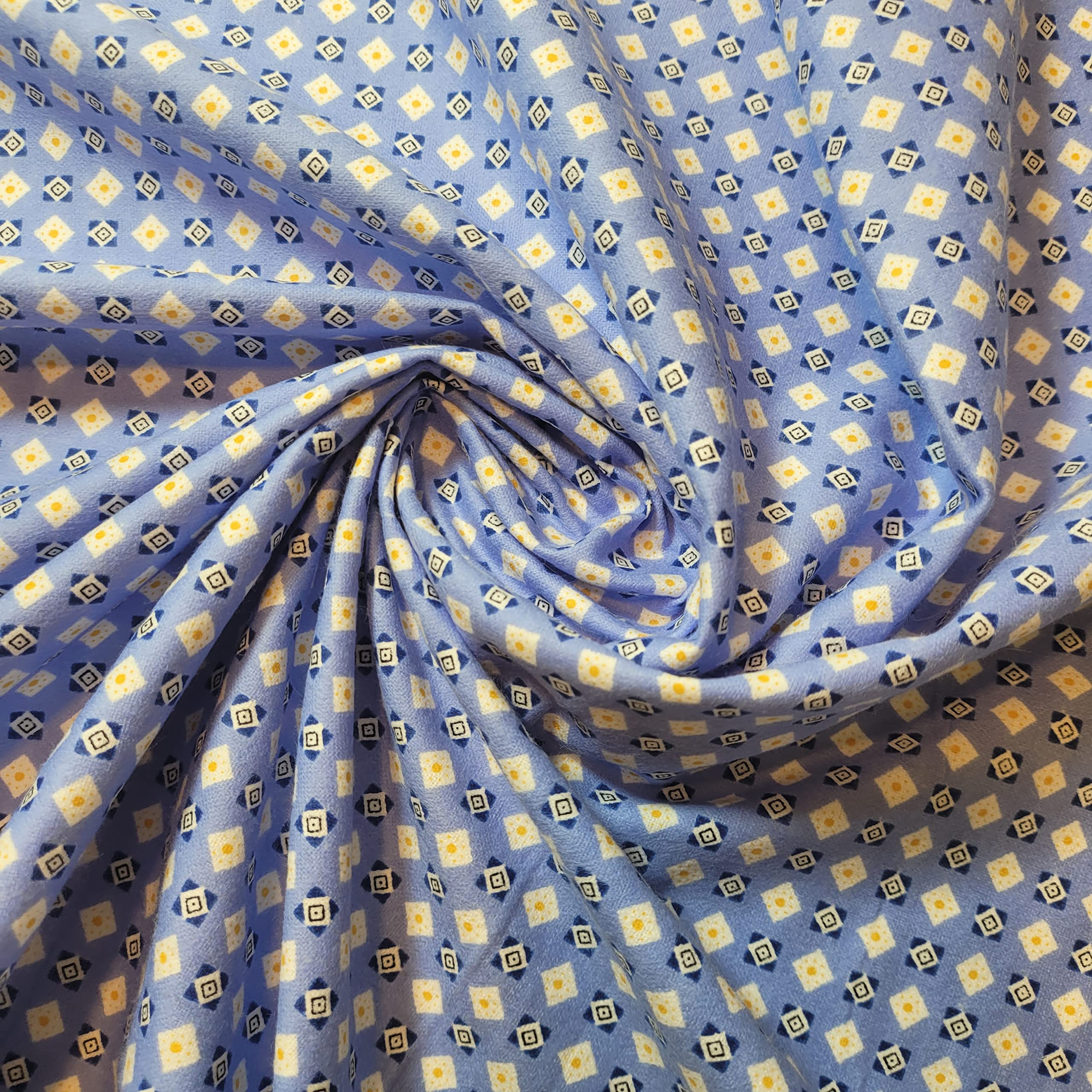 Textile Station 100% Cotton Winceyette/Flannel Fabric, 44inches (112cm) Wide, Beautiful Choice of Design - Perfect for Sewing Projects and Furnishing - Fabric by The Metre Clearance (New Blue Diamond)