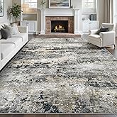 Area Rugs 8x10 for Living Room: Washable Rug Modern Abstract Neutral Soft Non-Slip Low-Pile Indoor Large Carpet for Bedroom Dining Room Playroom Home Office (Black Grey Brown, 8'x10')