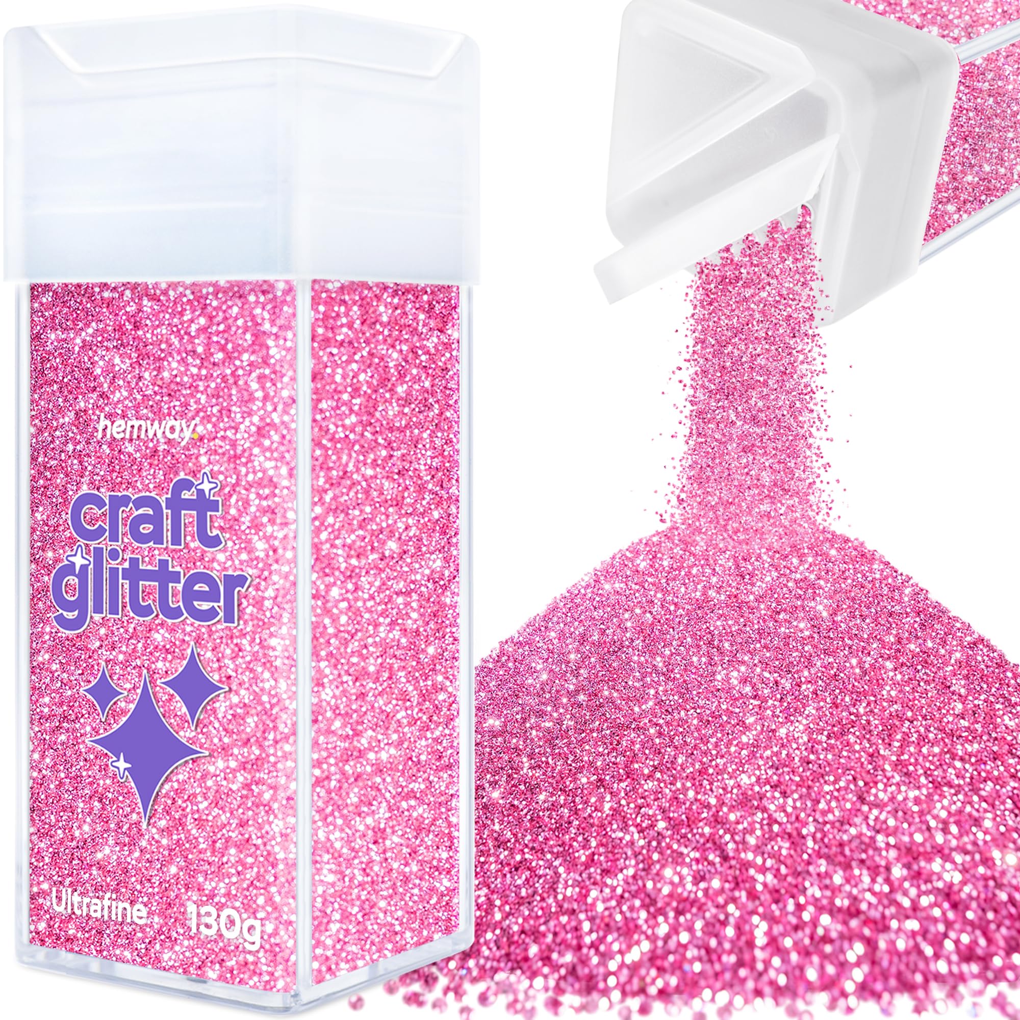 Hemway Glitter Shaker Rose Pink 110g Ultrafine, Craft Glitter Shaker for Resin & Epoxy Crafts, Christmas Art Supplies, Nail, Body, Face, Eye, Festival, Crafting, Slime, Sparkle