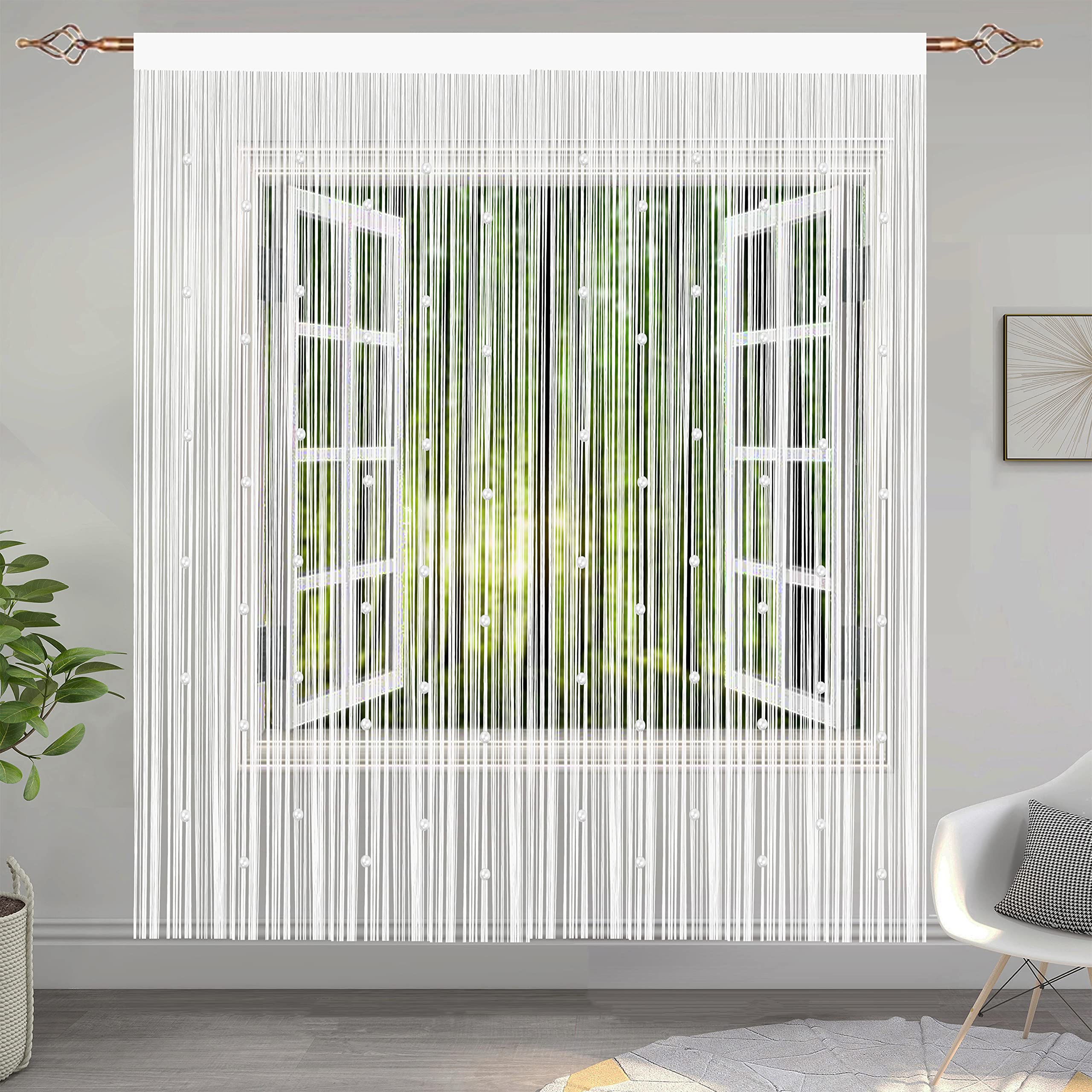 Taiyuhomes Bead String Curtains Door Fly Screen Curtain Beaded Curtain For Doorways Window Decorations Room Divider Single Door Curtains Beads (90x200cm 2PC White)