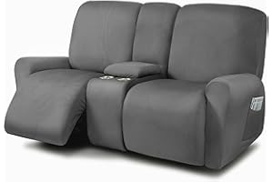 ULTICOR Reclining Love Seat with Middle Console Slipcover, 8-Piece Yarn Dyed Loveseat Reclining Sofa Covers, 2 seat Loveseat Recliner Cover, Thick, Soft, Washable (Dark Grey)