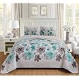 Reversible Quilted Coverlet Bedspread Set - Floral Leaves Pattern In Multiple Colors