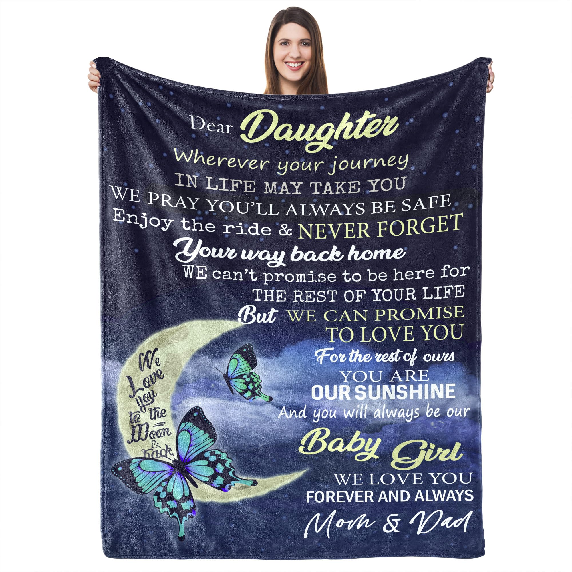 UFOORO Mothers Day for Daughter Gifts- Butterfly Blanket from Mum and Dad, Bed Blanket to Adult Daughter from Parents(140x180cm) — image 1
