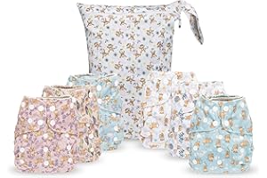 Simple Being Reusable Cloth Diapers, Double Gusset, One Size Adjustable, Washable Soft Absorbent, Waterproof Cover, Eco-Friendly Unisex Baby Girl Boy, six 4-Layers Microfiber Inserts (Monkey)