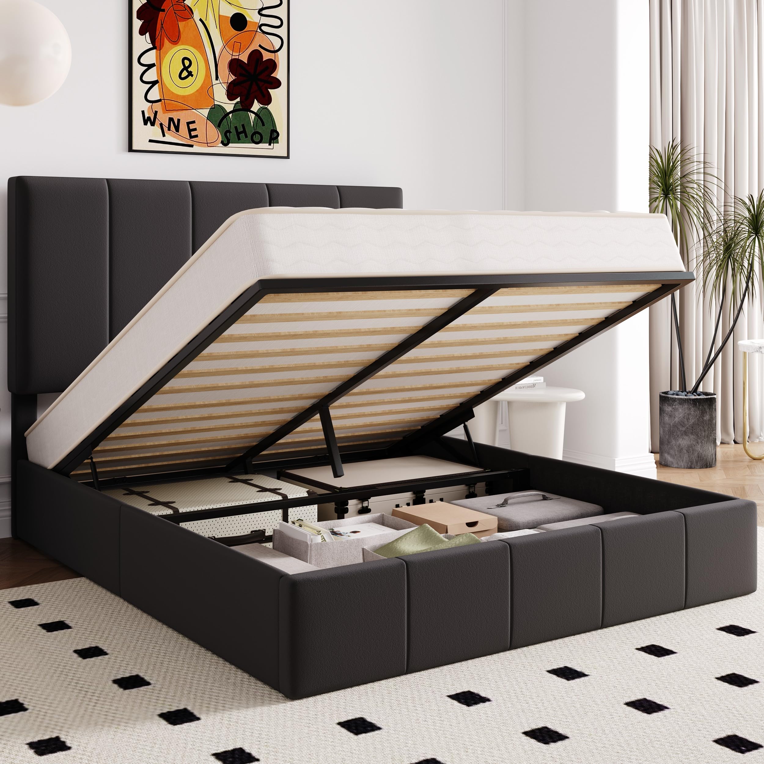 Photo 1 of *PARTIAL SET*
Allewie Queen Size Velvet Lift Up Storage Bed Frame, Vertical Channel Tufted Headboard, Hydrualic Underneath Storage, Upholstered Platform Bed, Wooden Slats Support, No Box Spring Needed, Black