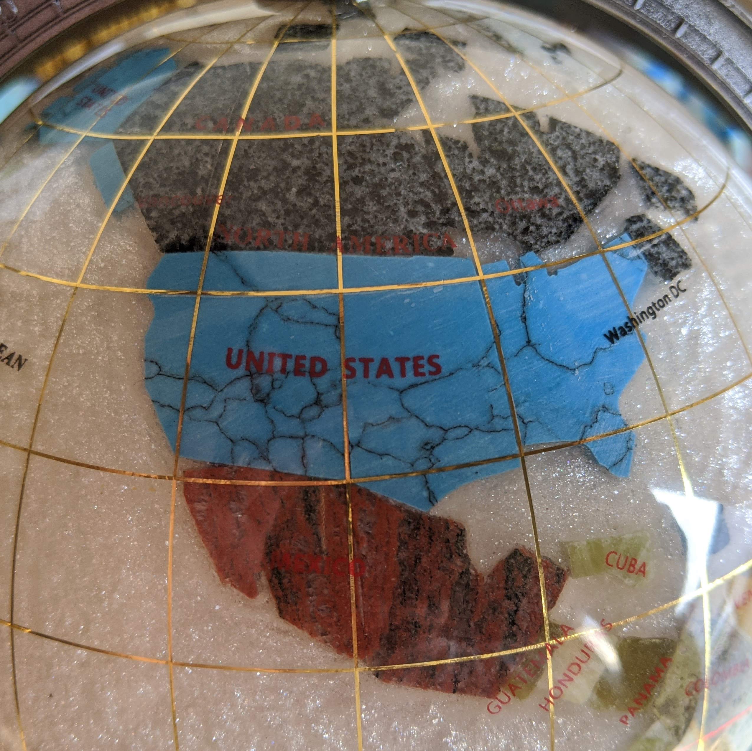Unique Art 10-Inch by 6-Inch Pure Pearl Swirl Ocean Table Top Gemstone World Globe with Silver Tripod