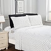 Elegant Comfort Polkadot 6-Piece Sheet Set Soft Microfiber, Full, White