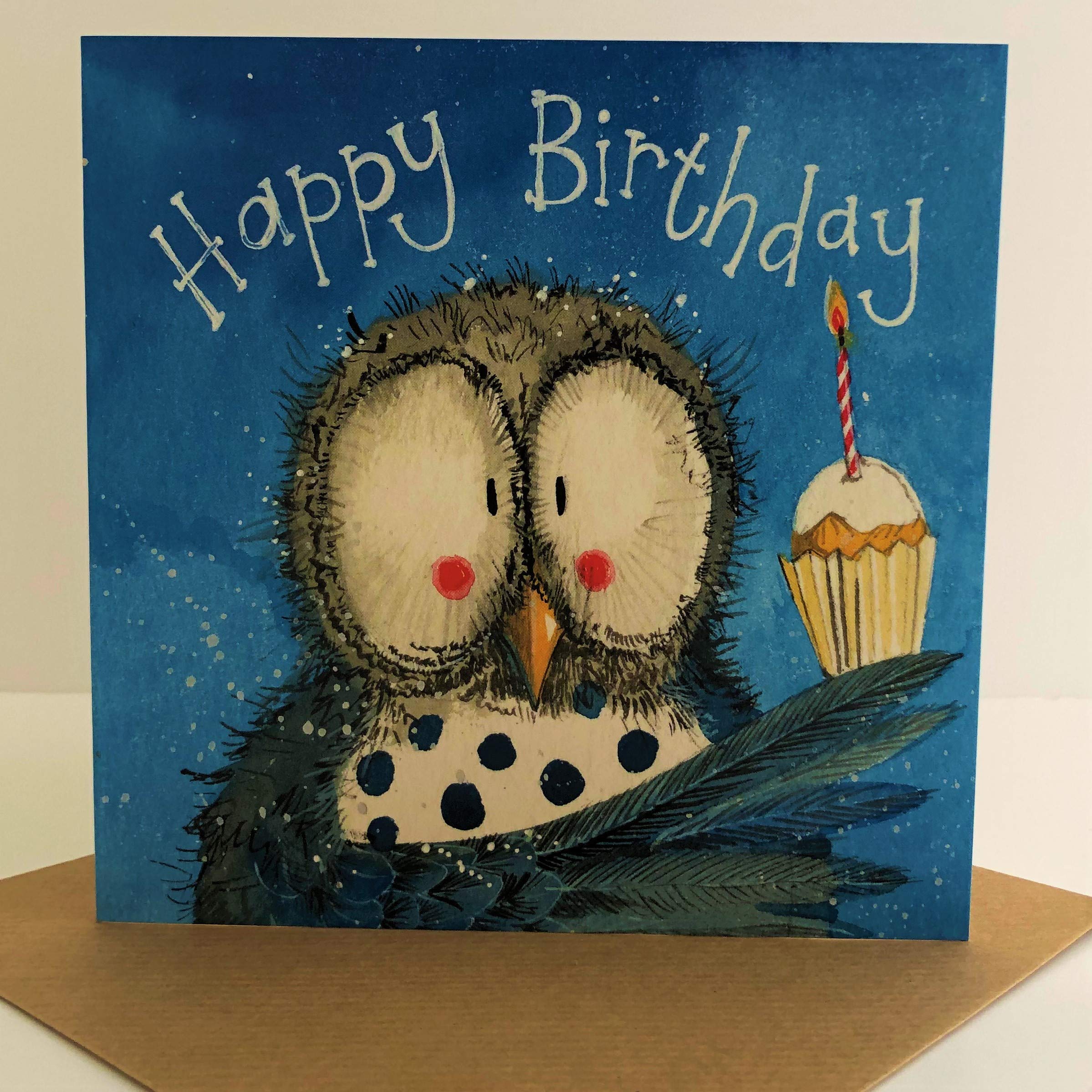 Alex Clark Owl & Cupcake Birthday Card - Happy Birthday Card for Kids/Children/Boys - Watercolour - Designed and Printed in UK