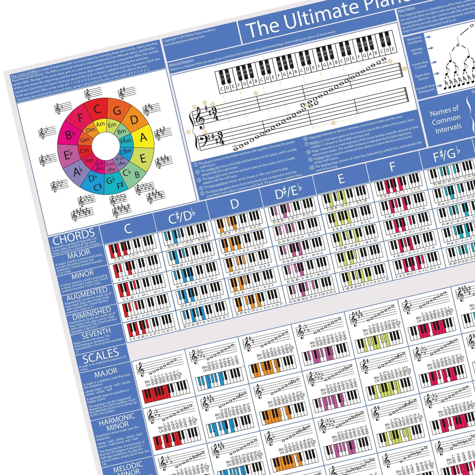 The Ultimate Piano Poster - Piano Chords, Scales & Music Theory Chart | Learn Piano & Keyboard | Piano Practise Aid (A2 Size Folded)