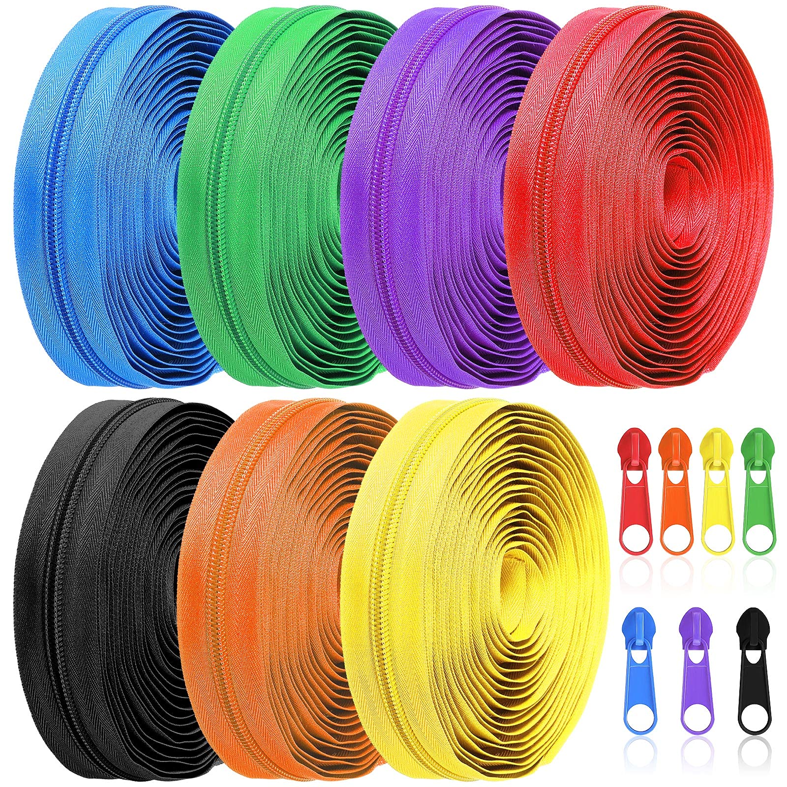 Syhood 35 Yards 7 Pcs Assorted Color Nylon & Metal Zippers for DIY Sewing Tailor Craft Supplies